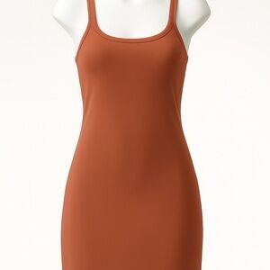 SHEIN Rust Red Scoop Neck Tank Dress – Size Small, Linen Blend, Casual
